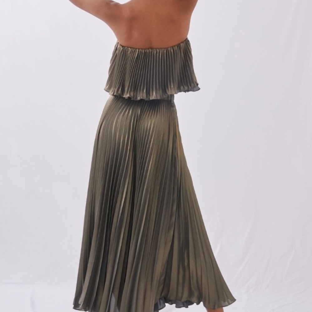 Anthropologie Green Pleated Metallic Skirt Set - Picture 2 of 10